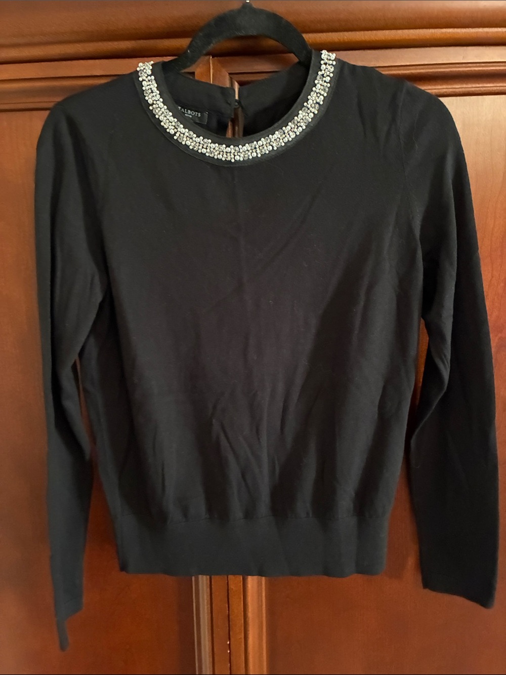 Talbots Black Beaded Crewneck Sweater